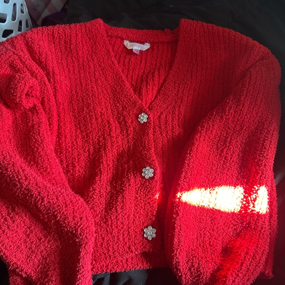 No Boundaries Red Cardigan with Floral Buttons